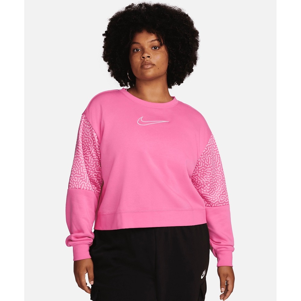 Nike Club‎ Fleece Sweatshirt Womens S Pink Cropped Graphic Sleeve Streetwear